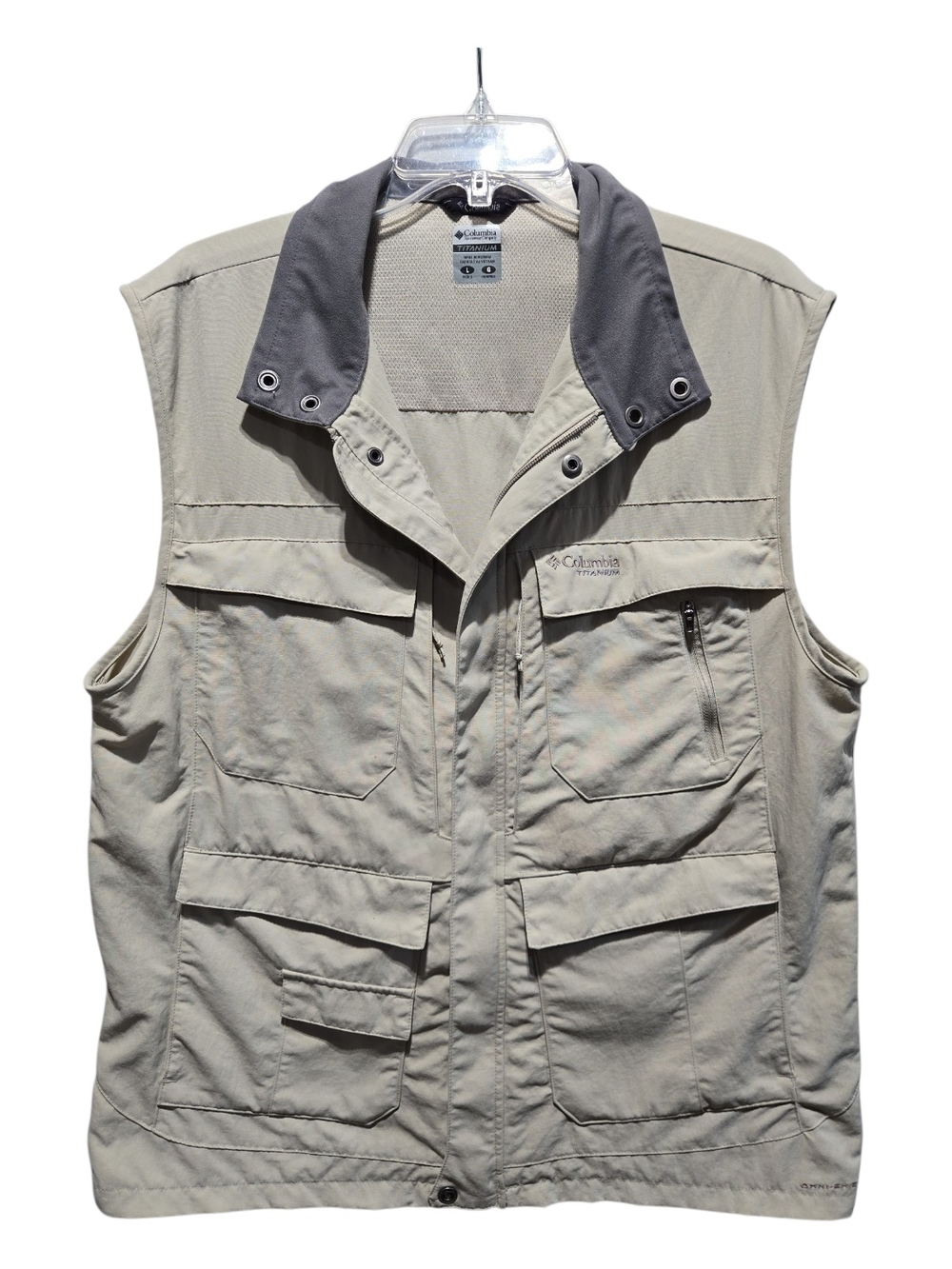 Columbia Men's Khaki Omni Dry GRT Fishing Vest Multipocket Hiking Hunting Size L